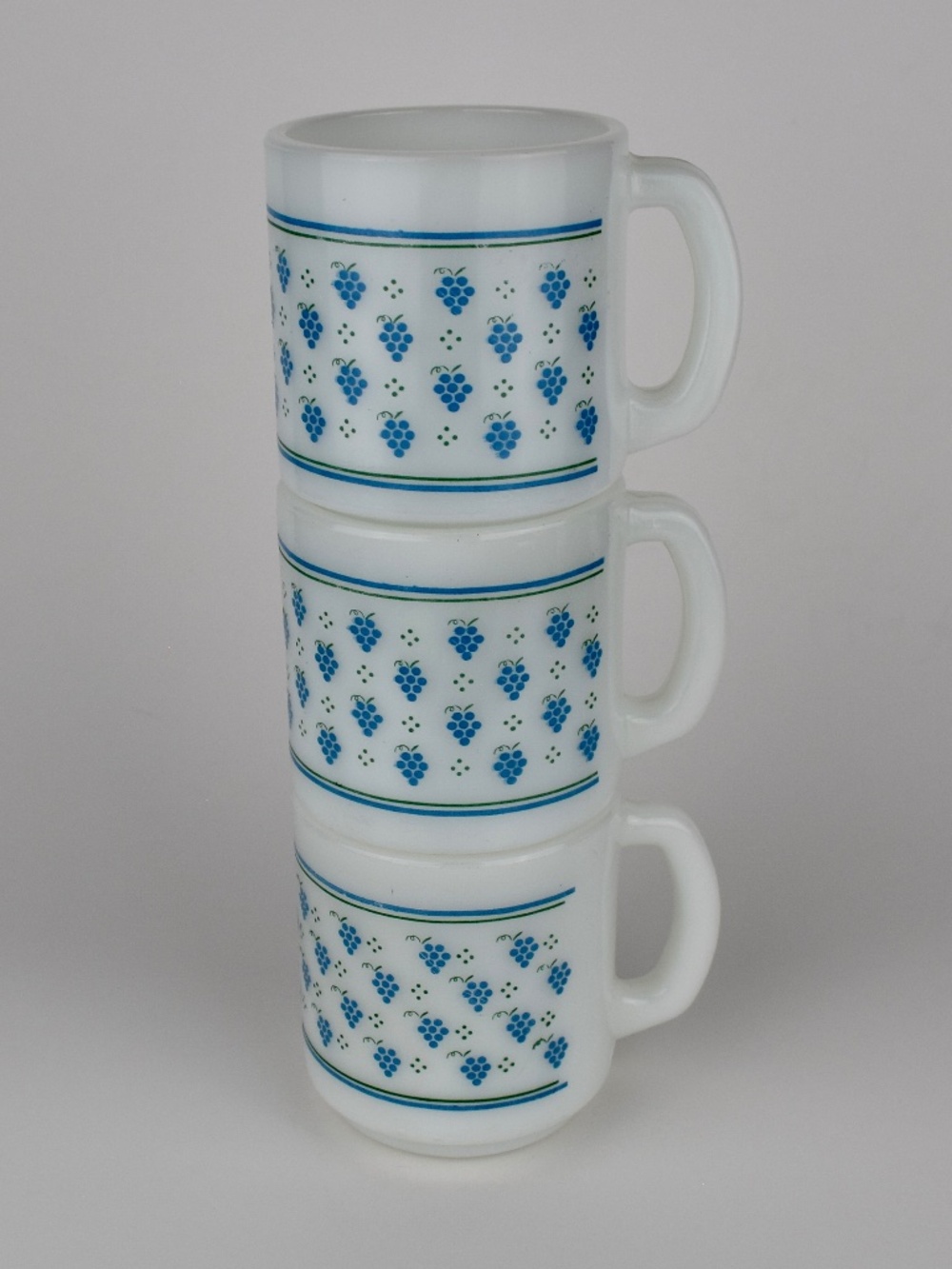 Vintage Termocrisa Coffee Mugs Blue Grape Milk Glass set of 3
